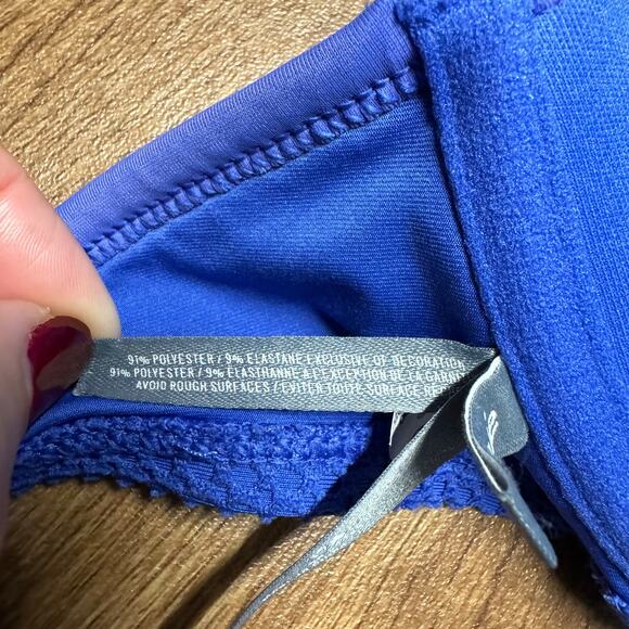 Aerie Women’s Blue Lace Underwire Push Up Halter Bikini Top Size 36C Tassel - Picture 7 of 7